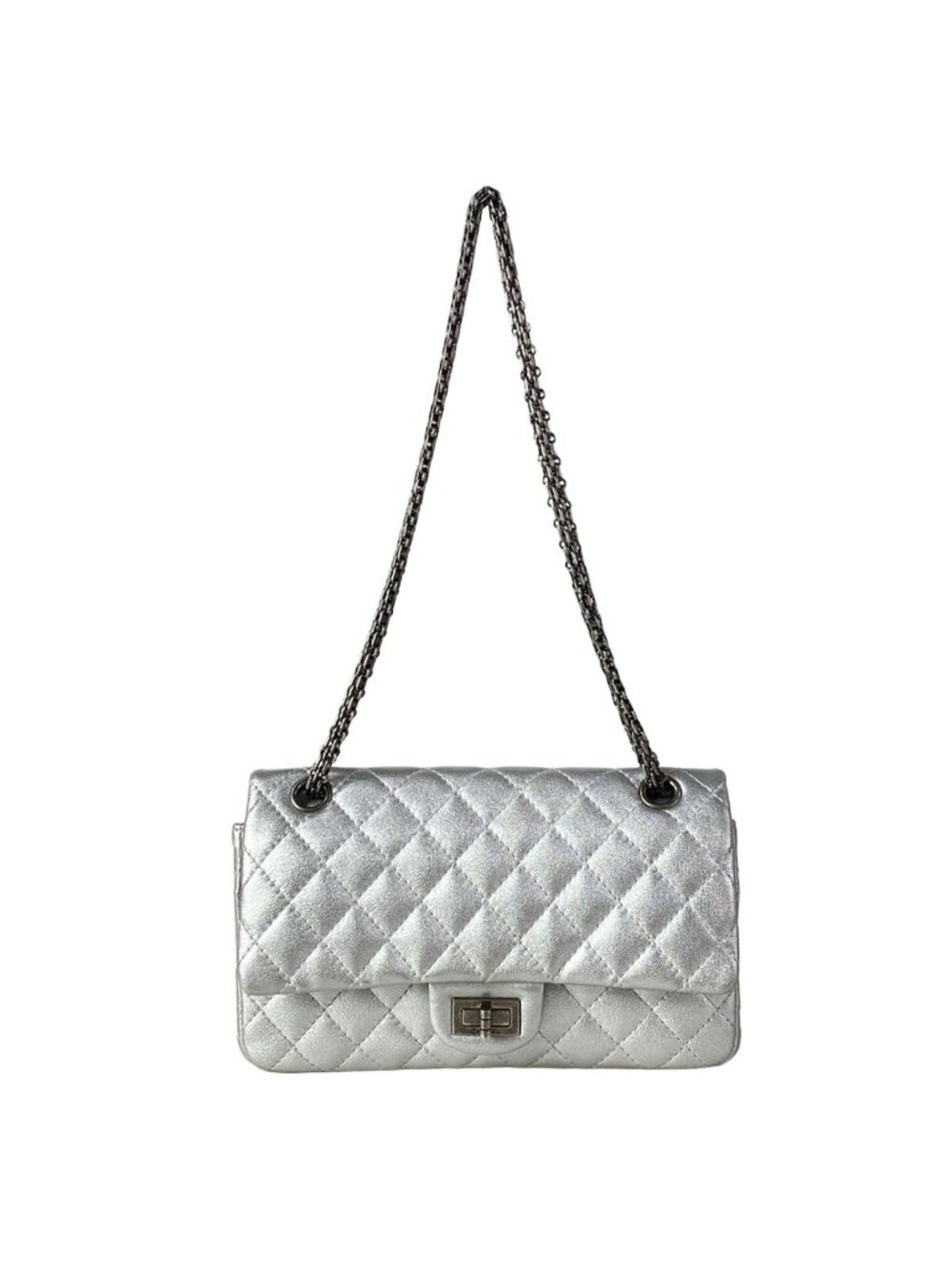 Chanel Shoulder Bag 2.55 Double Flap Quilted Silver Lambskin